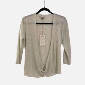 Tommy Bahama Addison Silver Shimmer Convertible Linen Blend Cardigan Size SP NWT